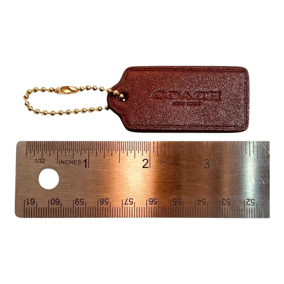 Coach Bag Charm Hang Tag Fob Keychain Maroon Burgundy Red Leather Brass - Picture 5 of 7
